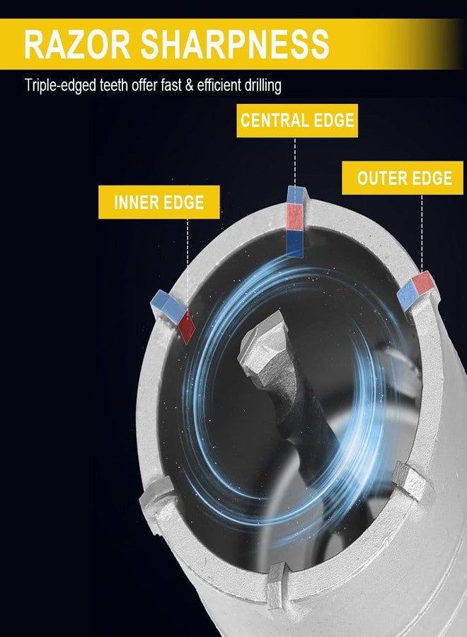Serplex® Concrete Hole Saw Set Carbide Core Drill Bit Kit for Brick, Cement, Stone, Wall Drilling, Hole Cutter Set with 30/40/50mm Hole Bits, 220mm Plus Shank, Center Drill - Image 4